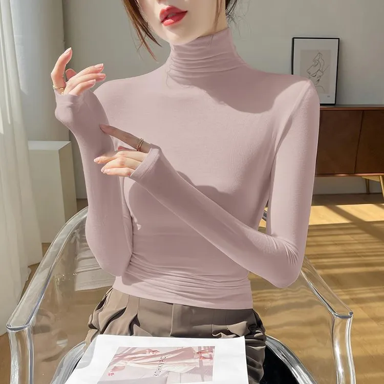 莫代尔高领打底衫女秋冬季内搭长袖t恤早秋薄款纯色正肩贴身百搭