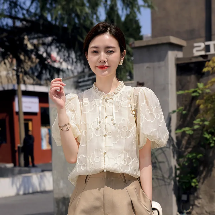 夏季法式提花上衣温柔风小众高级感天丝衬衫女设计感高端洋气衬衣