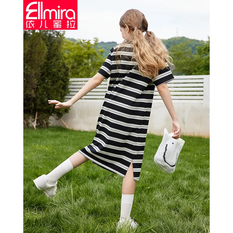8374女童连衣裙儿童裙子条纹裙中长款2024新款大童洋气夏天潮