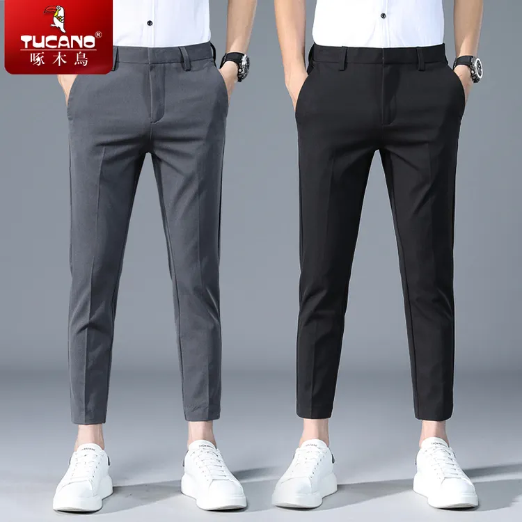 啄木鸟裤子男款夏季休闲裤男士修身小脚九分小西裤免烫新款西装裤