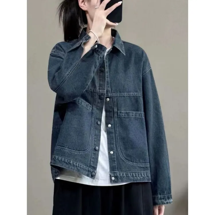 复古做旧女士牛仔衬衫2025春秋新款工装休闲开衫短外套显瘦上衣潮
