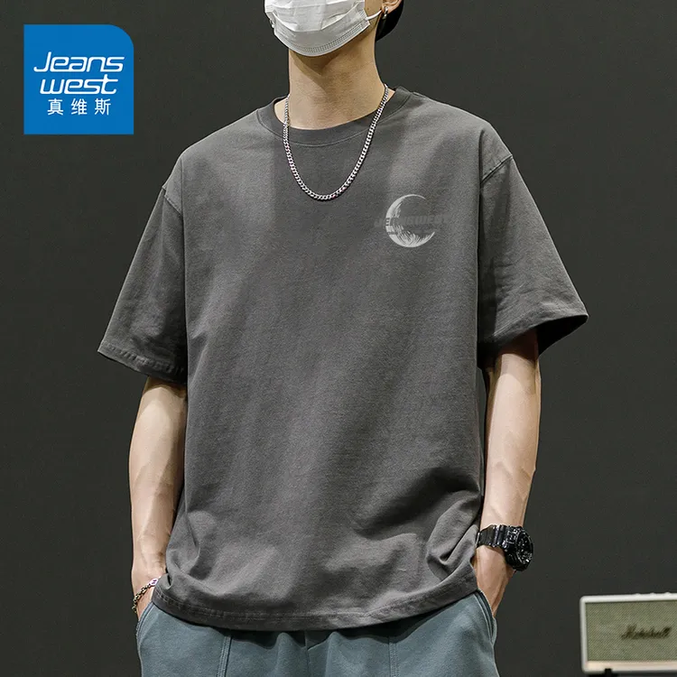 真维斯男士短袖t恤夏季2025新款日系潮牌半袖男生宽松纯棉五分袖