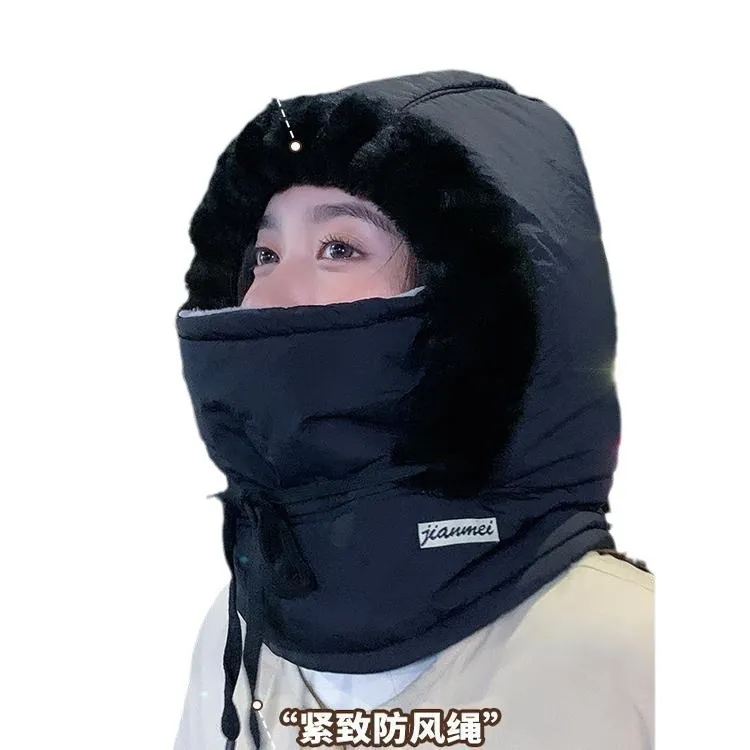 冬季帽子男女大头围加绒保暖秋冬滑雪骑行防风面罩围脖一体帽