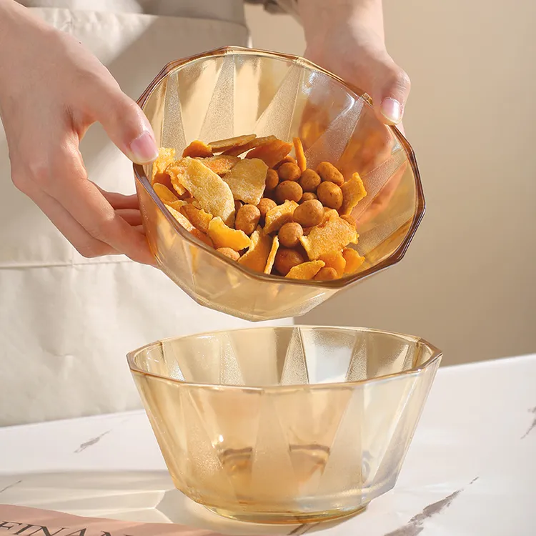 两只装大号琥珀色钻石碗家用大容量饭碗沙拉碗