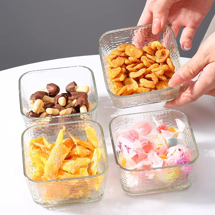 【4只】ins风小清新四方玻璃碗甜品碗零食碟网红透明家用碗家庭装