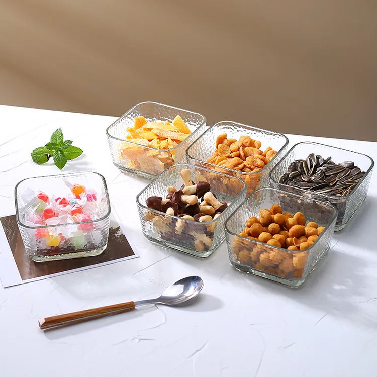 【6只】ins小清新四方玻璃碗甜品碗零食碟网红透明方形家用碗家庭装