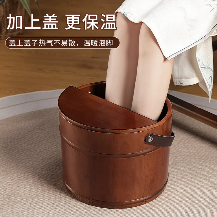 手提泡脚桶木桶木质洗脚桶过小腿30高实木足浴桶家用洗脚盆足浴盆