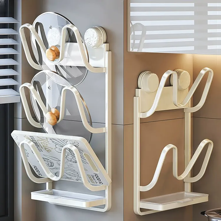 吸盘锅盖架厨房置物架壁挂式免打孔多功能收纳架菜板架多层砧板架