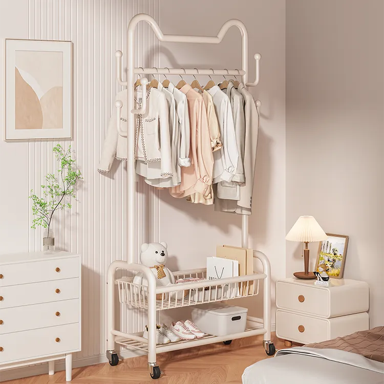 卧室落地阳台家用挂衣杆架柜房间收纳置物架子晾衣神器金属衣帽架