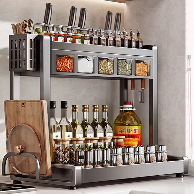 厨房调料置物架盐调味品盒罐套装多功能刀架家用台面多层收纳架子