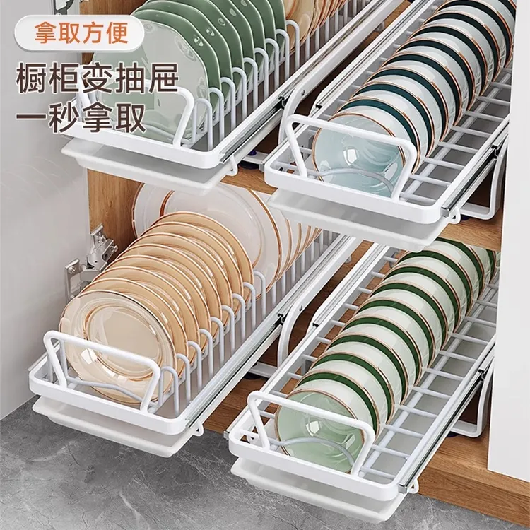 碗盘收纳置物架抽拉碟橱柜碗架拉篮抽屉式碗盘盘子沥水置物架子