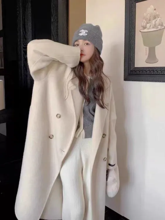 简约优雅双面羊毛大衣女春季新款2025高级韩系温柔风中长款外套