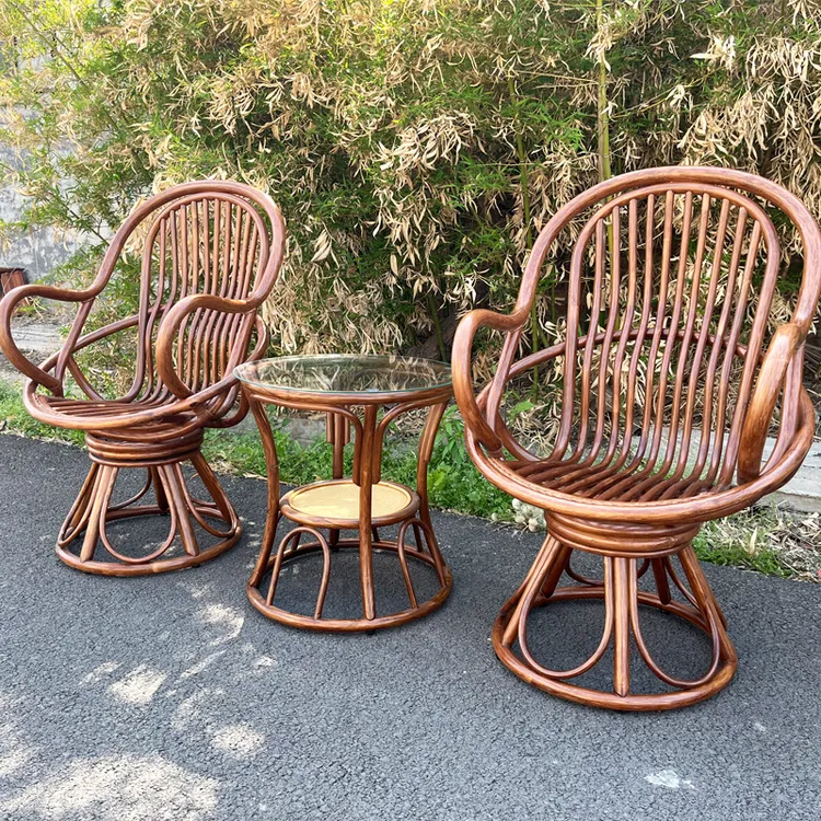 【春和景明家居】手工全藤户外藤椅套装茶桌椅家用客厅双人茶桌转椅
