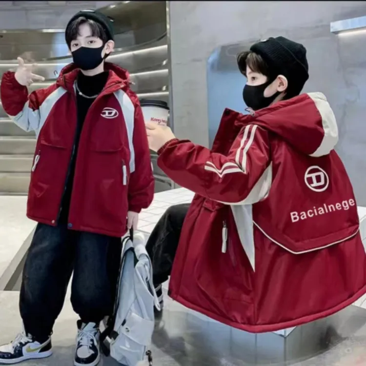 【5加绒加厚】四 冬季新品男女童加绒派克服免洗透气保暖棉服