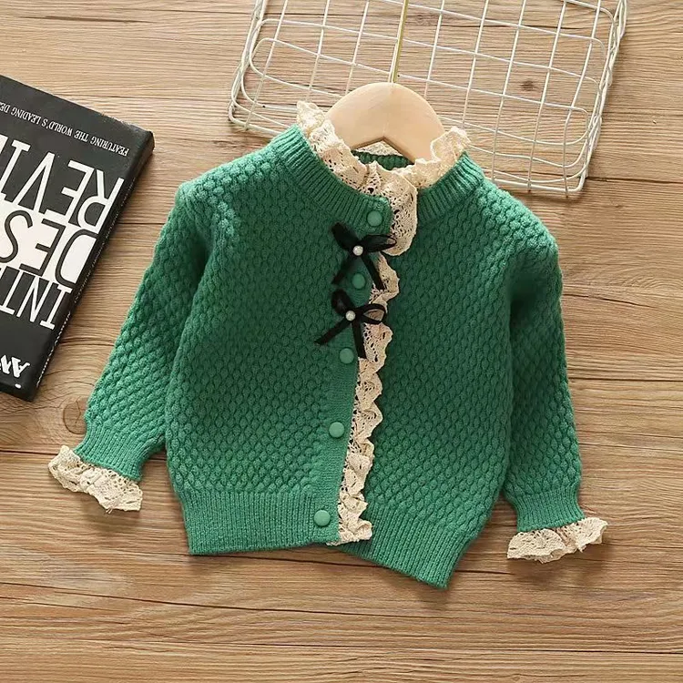 Mini Chic 女童毛衣洋气时尚针织开衫中小童女宝外套韩版冬毛衣