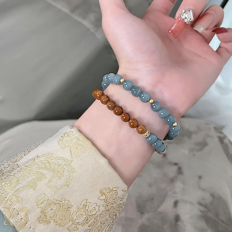 铜合金手链 新中式国风库克手串蓝水双圈手链女小众时尚手饰手串
