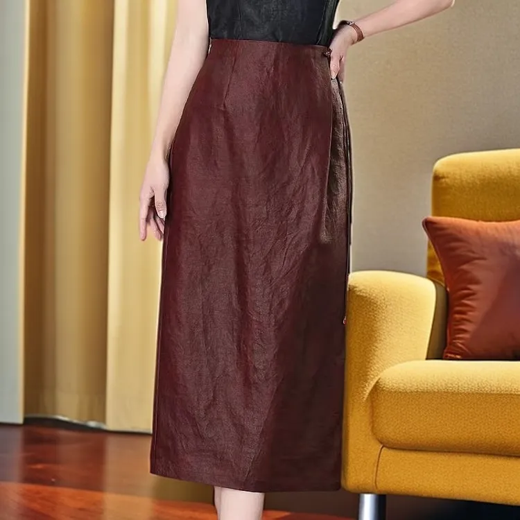 红云纱长裙高端气质中长款百搭显瘦裙子国风松紧腰长裙夏季半身裙