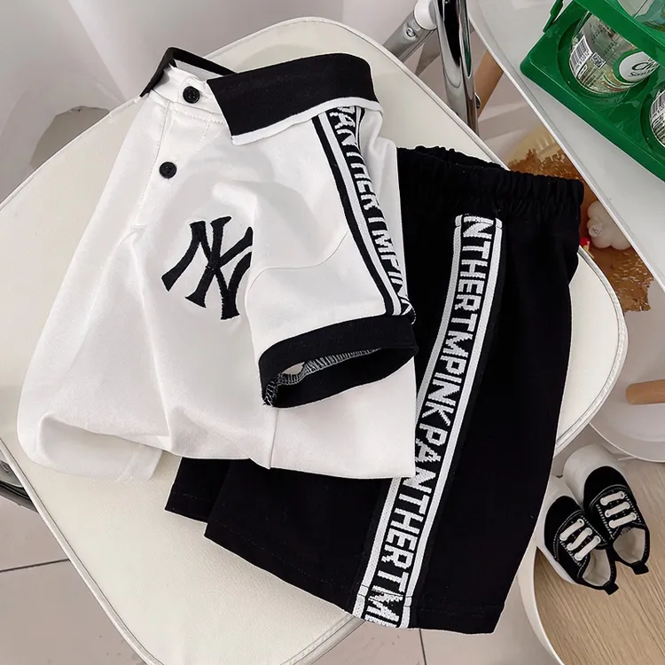 洋气时尚男童夏季套装POLO衫宝宝字母翻领短袖儿童夏装裤子两件套