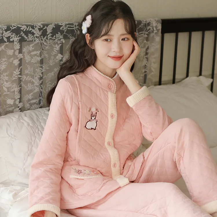 『月兔』加厚300g秋冬空气棉月子服产后哺乳喂奶衣夹棉家居服