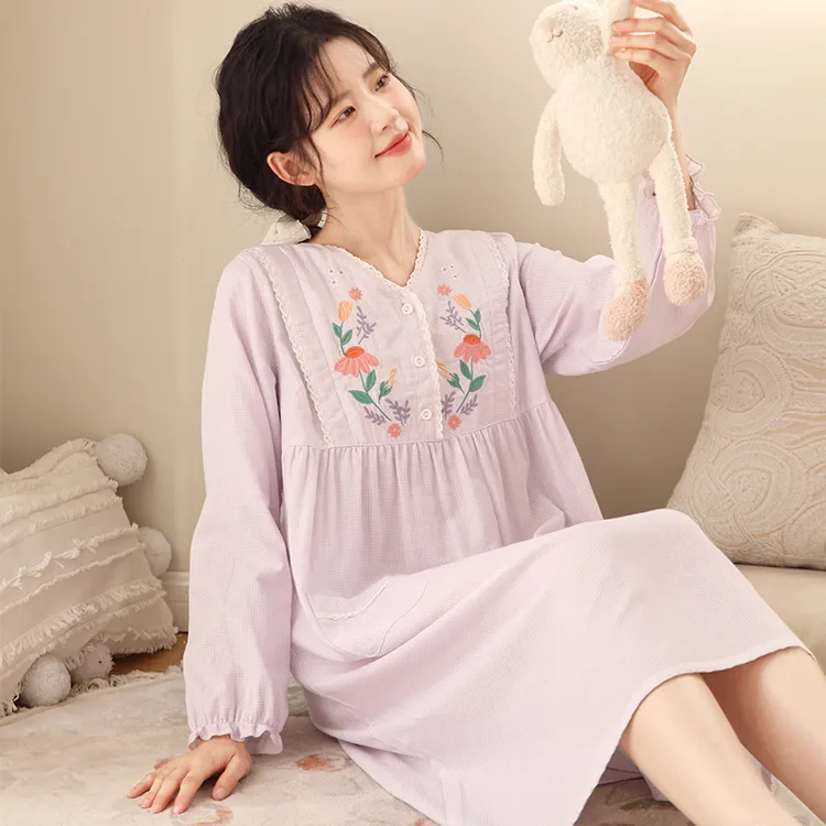 『花怜』富朵春夏纱布孕妇裙月子服哺乳睡衣产妇喂奶纯棉待产产检