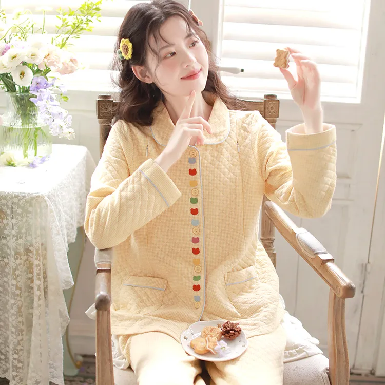『刺绣小熊』秋冬空气棉产后哺乳孕妇睡衣月子服孕产妇春夹棉家居服