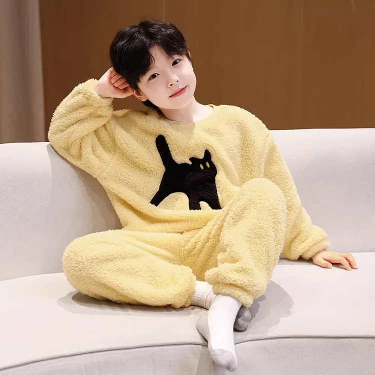 儿童装男童冬装珊瑚绒睡衣秋冬款青少年加厚冬季男孩法兰绒家居服