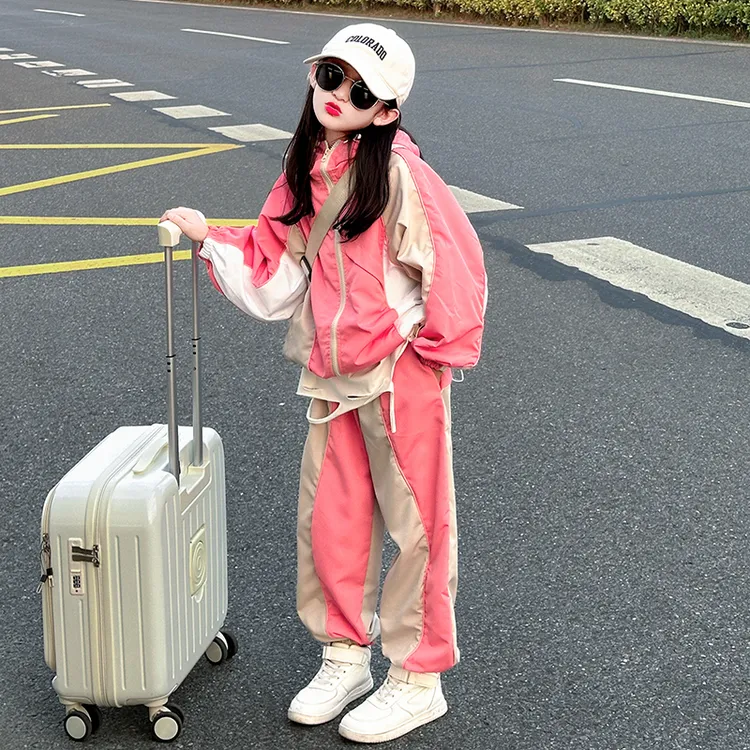 女童洋气时髦套装2025春秋新款儿童连帽外套运动两件套6-12岁爆款