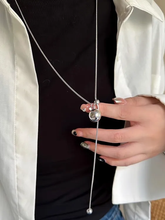 铜合金项链 韩系冷淡风可抽拉长款项链女新轻奢小众高级感毛衣链 