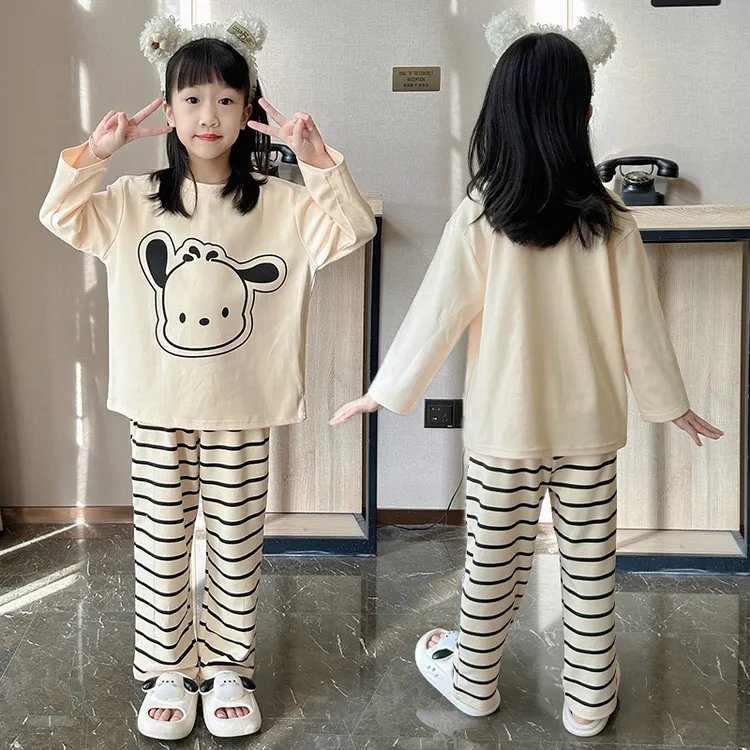 女童纯棉睡衣春秋新款儿童长袖套装中大童女孩洋气薄款亲子家居服