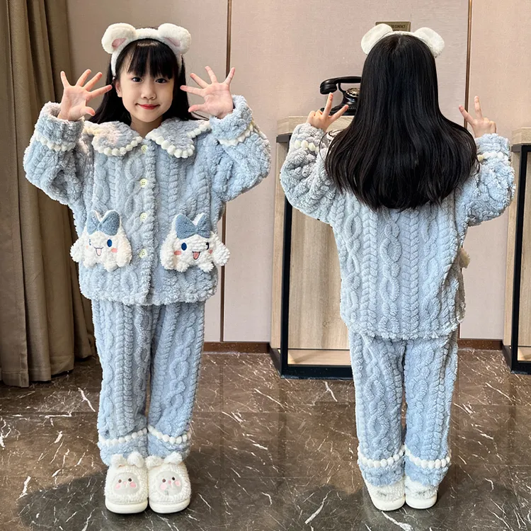 2025新款儿童冬季珊瑚绒女童套装加绒公主女孩可爱卡通洋气家居服
