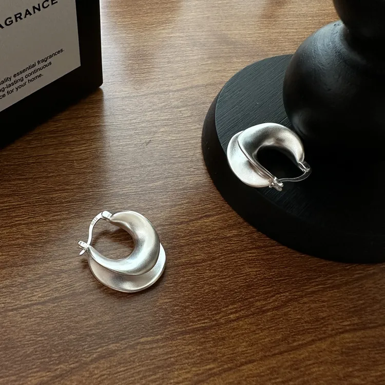 925银耳饰 【哑光弧形】双层几何U形耳扣小众设计雾面耳环秋冬新款