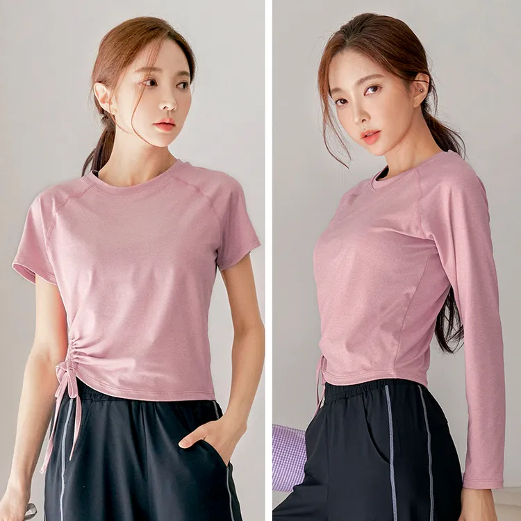抽绳短款运动服训练上衣女时尚健身t恤宽松户外晨跑步专业速干衣