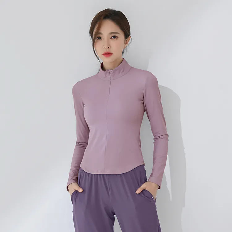 半拉链瑜伽长袖女立领显瘦跑步打底上衣显瘦专业训练健身服速干衣