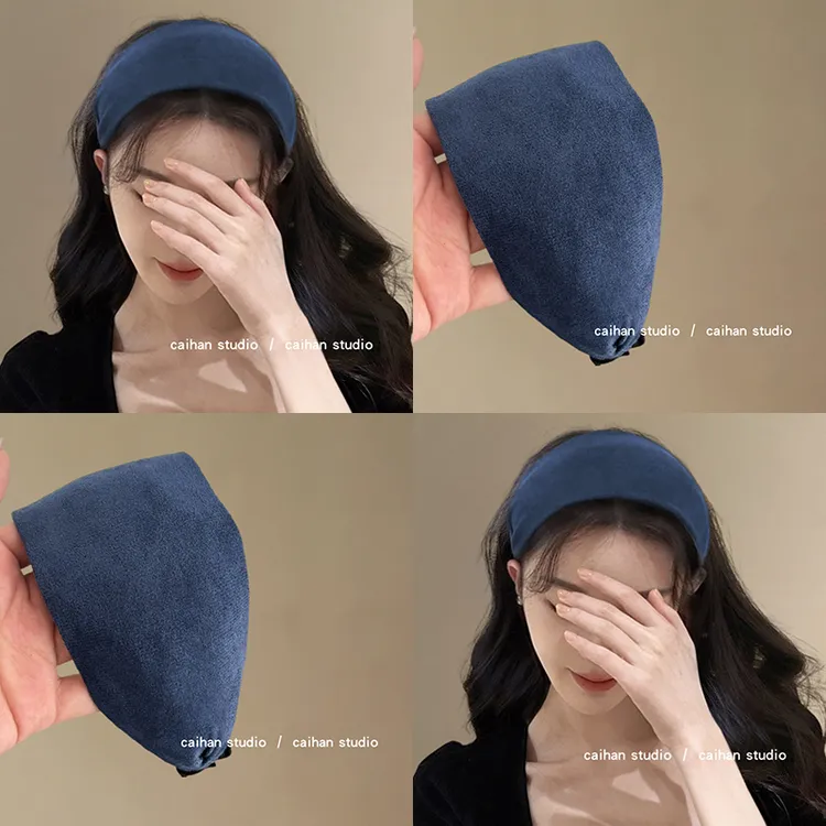 群青苍苍~雾霾蓝绒面头箍女高级感宽边不勒头压发防滑发卡盘发器