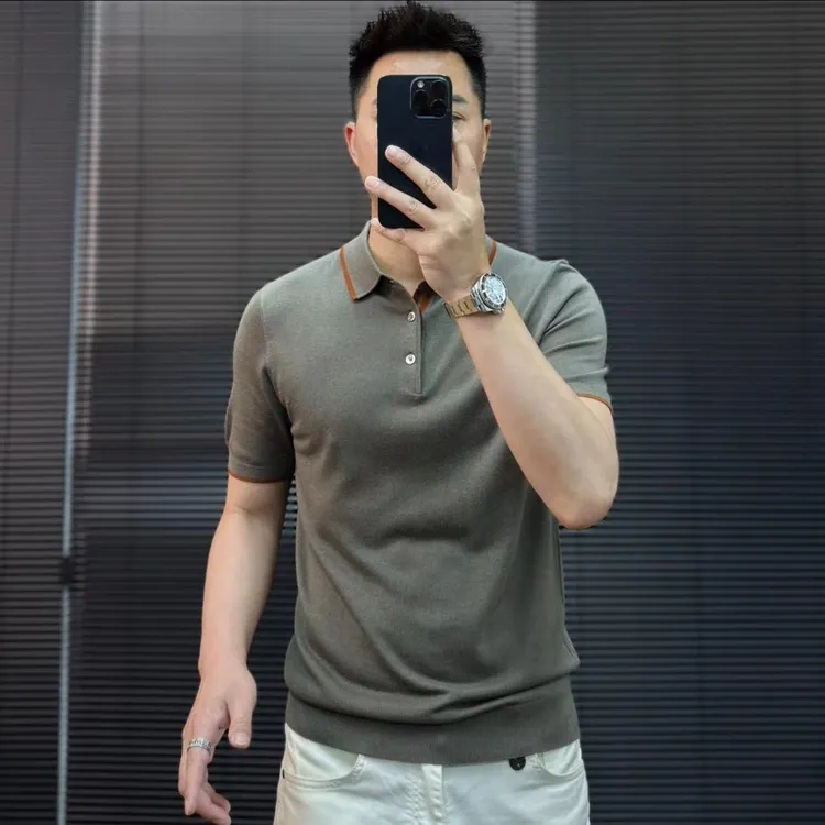 夏季男士撞色针织衫短袖翻领polo领柔软舒适经典商务休闲百搭舒适