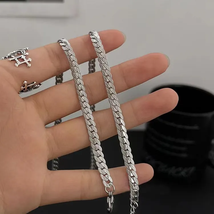 钛钢项链 压花项链欧美男潮士锁骨项链素款美式古巴个性蛇骨链子