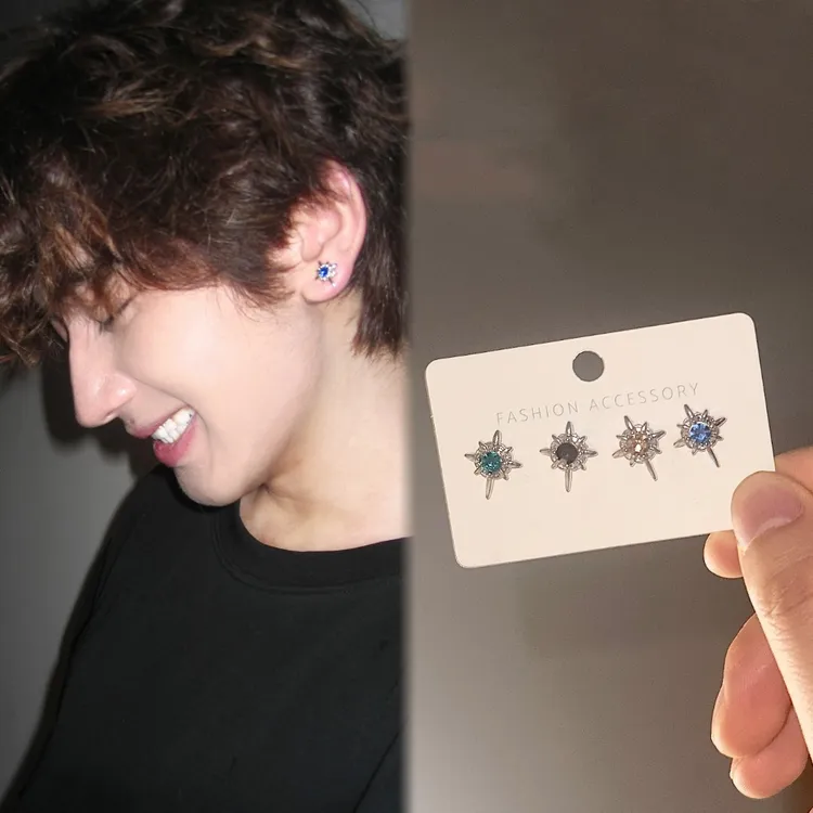 合金耳饰 小众高级感男女款无耳洞耳夹磁吸蓝色轻奢耳骨耳钉耳环
