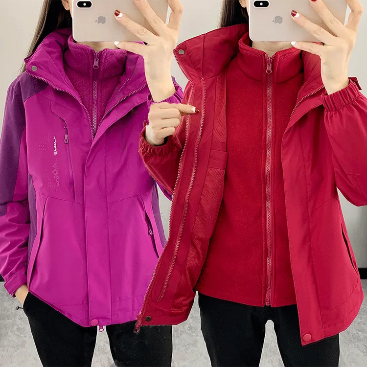 三合一两件套冲锋衣女可拆卸抓绒内胆登山服防风防水加绒外套秋冬