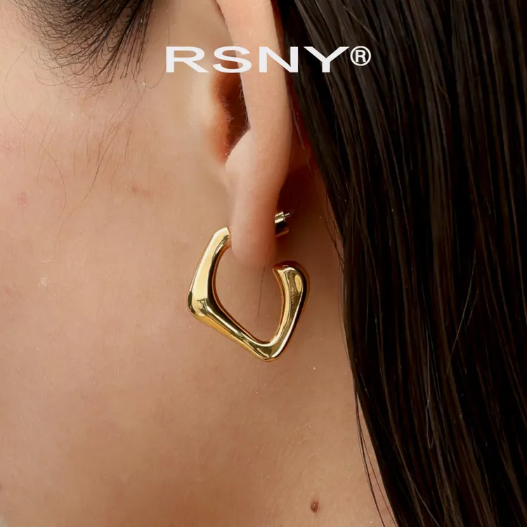 铜合金耳饰 [新品]RSNY极简方形几何耳环女2025款欧美高级感耳钉