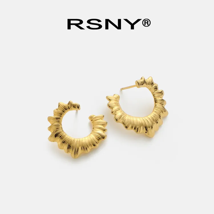 铜合金耳饰 [新品]RSNY绕圈纹理耳钉复古气质绝美轻奢耳环耳饰