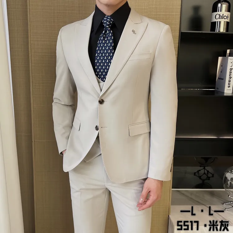 【波哥气质】春秋英伦雅痞风格男装纯色修身西服+西裤两件套装5517