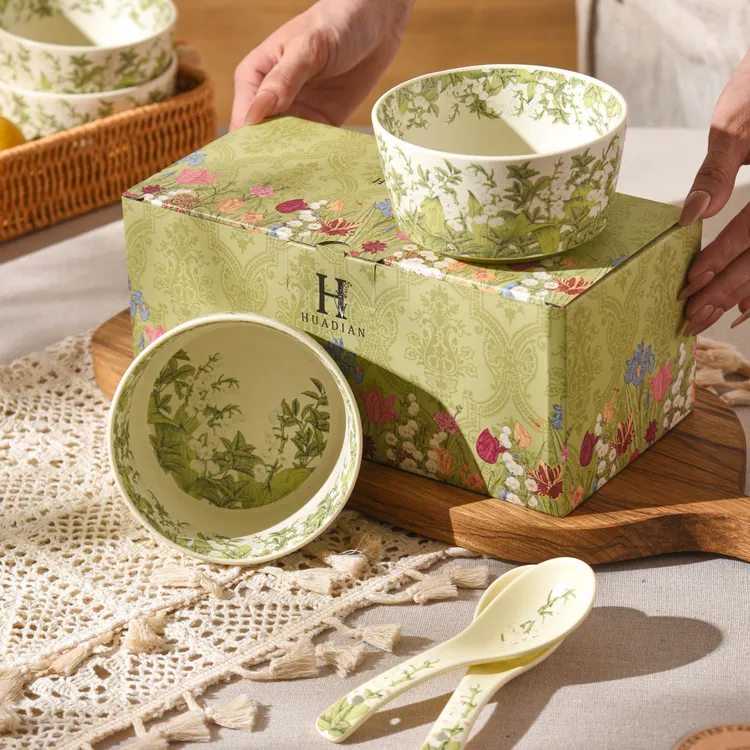 《华典》幸福铃兰—4.5英寸米饭碗陶瓷珠光磨砂釉面釉中彩家用田园