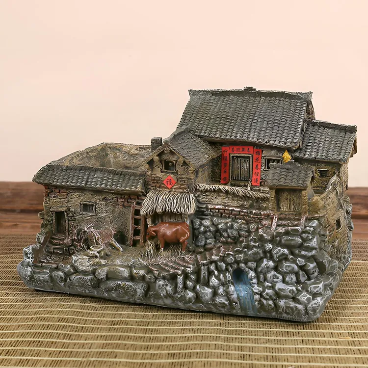 农家小院房子微景观复古禅意建筑茶台微缩庭院微景观造景设计商品图