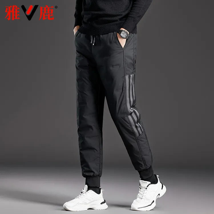 雅鹿羽绒裤男外穿高腰秋冬新款加厚鸭绒束脚防风时尚修身羽绒裤