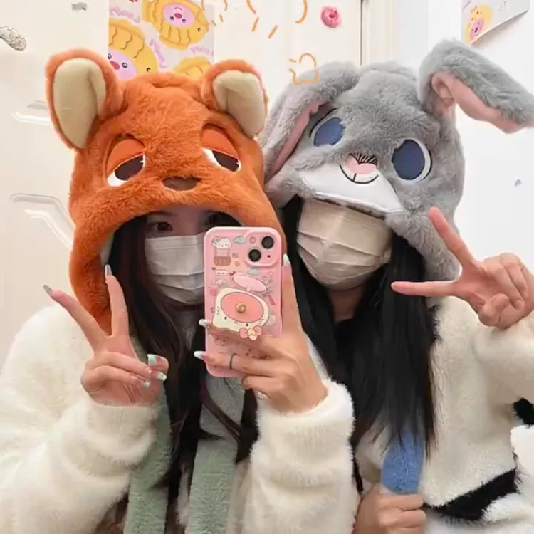 【咕噜】疯狂动物城帽子毛绒帽子女可爱秋冬季帽子朱迪兔子耳朵会动