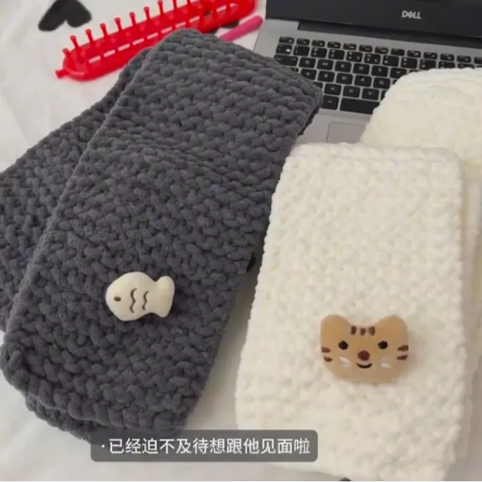 【咕噜】小鱼小猫围巾编织材料包自织围巾手工diy粗毛线驾车用品