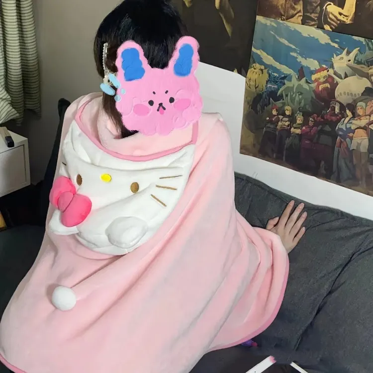 【咕噜】kt猫粉嫩少女心毯子凯蒂猫披风斗篷宅人宿舍空调汽车毯披肩