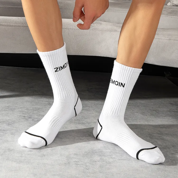 【MENXX】黑白袜子男长筒袜高帮条纹字母防臭透气秋冬学生男士长袜