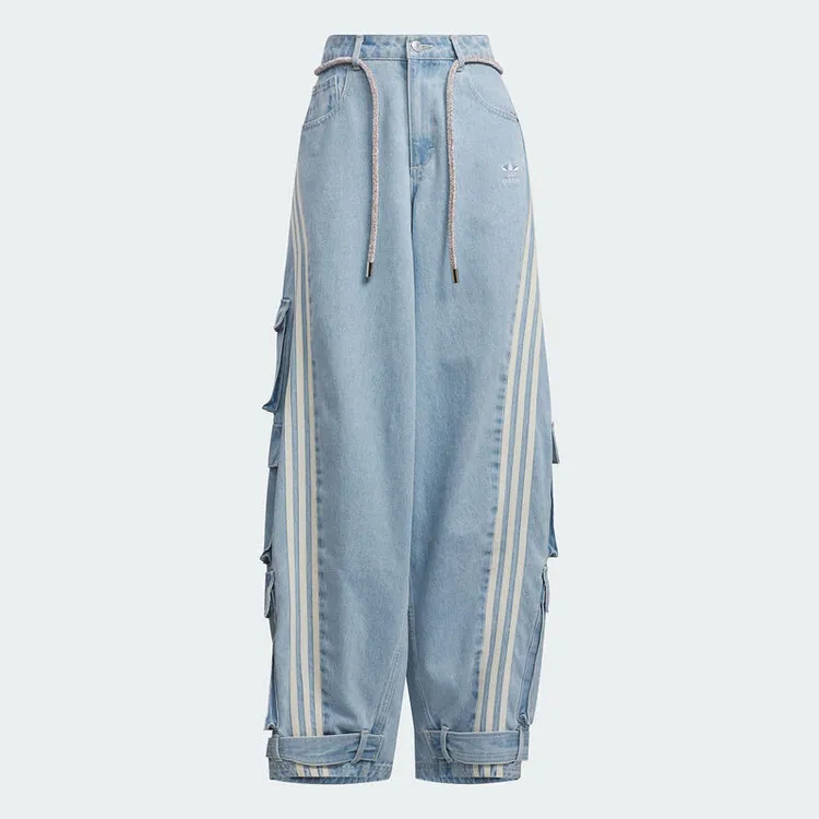 【劲浪体育】阿迪三叶草女子宽松多口袋牛仔运动扭扭裤长裤JY4515