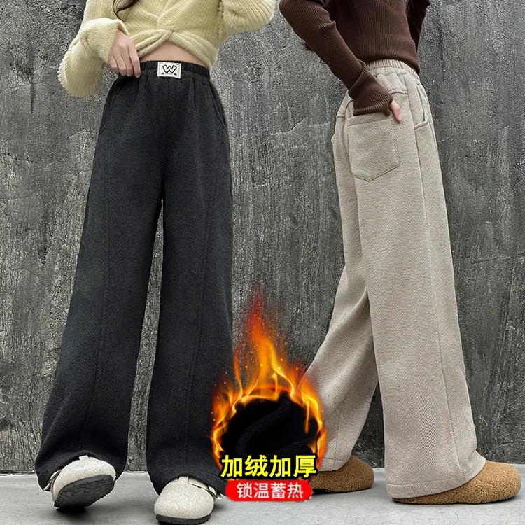 女童加绒冬裤2025新款韩版中大童时尚潮流百搭款初中生休闲直筒裤